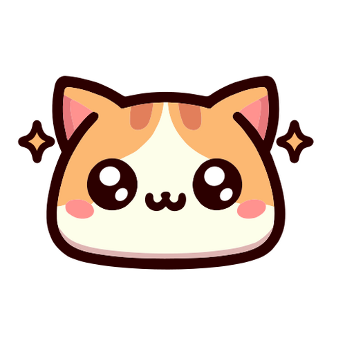 Adorable cartoon cat face design with playful expression  PNG Design