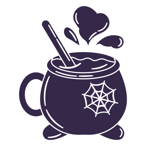 Diseño divertido de caldero de Halloween con telaraña. Diseño PNG
