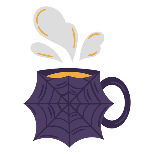 Taza de café morada con diseño de telaraña. Diseño PNG