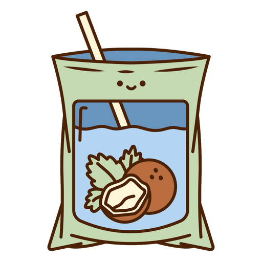 Ilustração fofa de bebida em desenho animado com um design de bolsa sorridente Desenho PNG