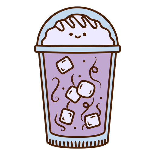Ilustração fofa de bebida sorridente com gelo e design de redemoinhos Desenho PNG