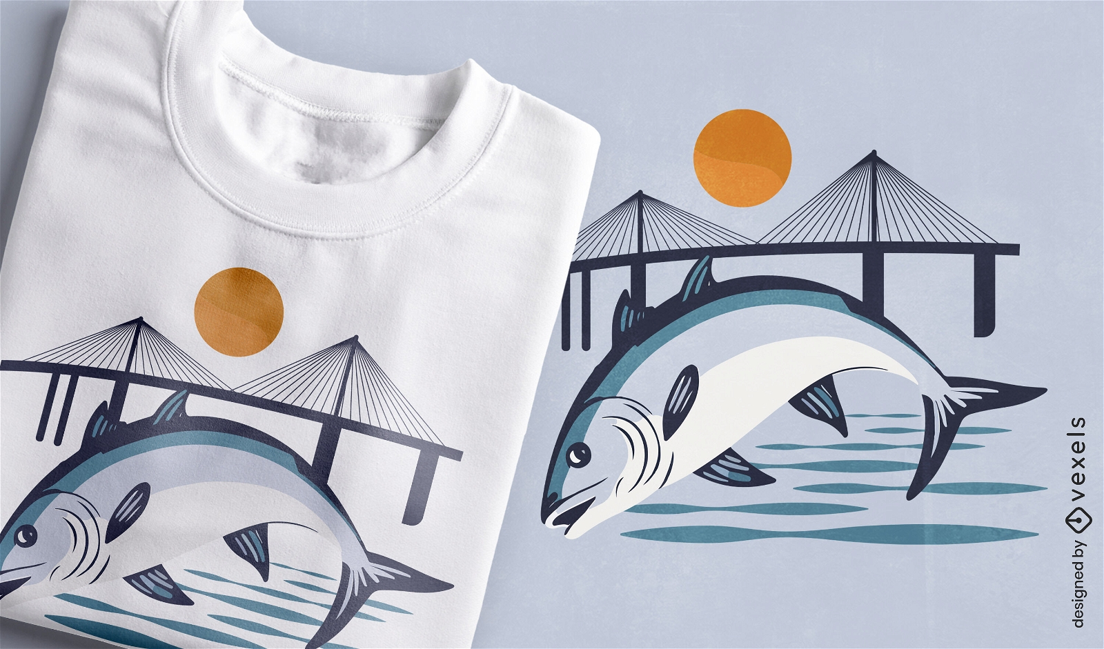 Diseño de camiseta de pez puente.