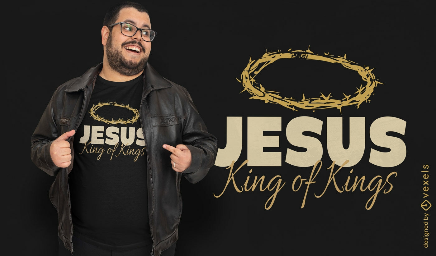 Diseño de camiseta con cita religiosa de rey de reyes.
