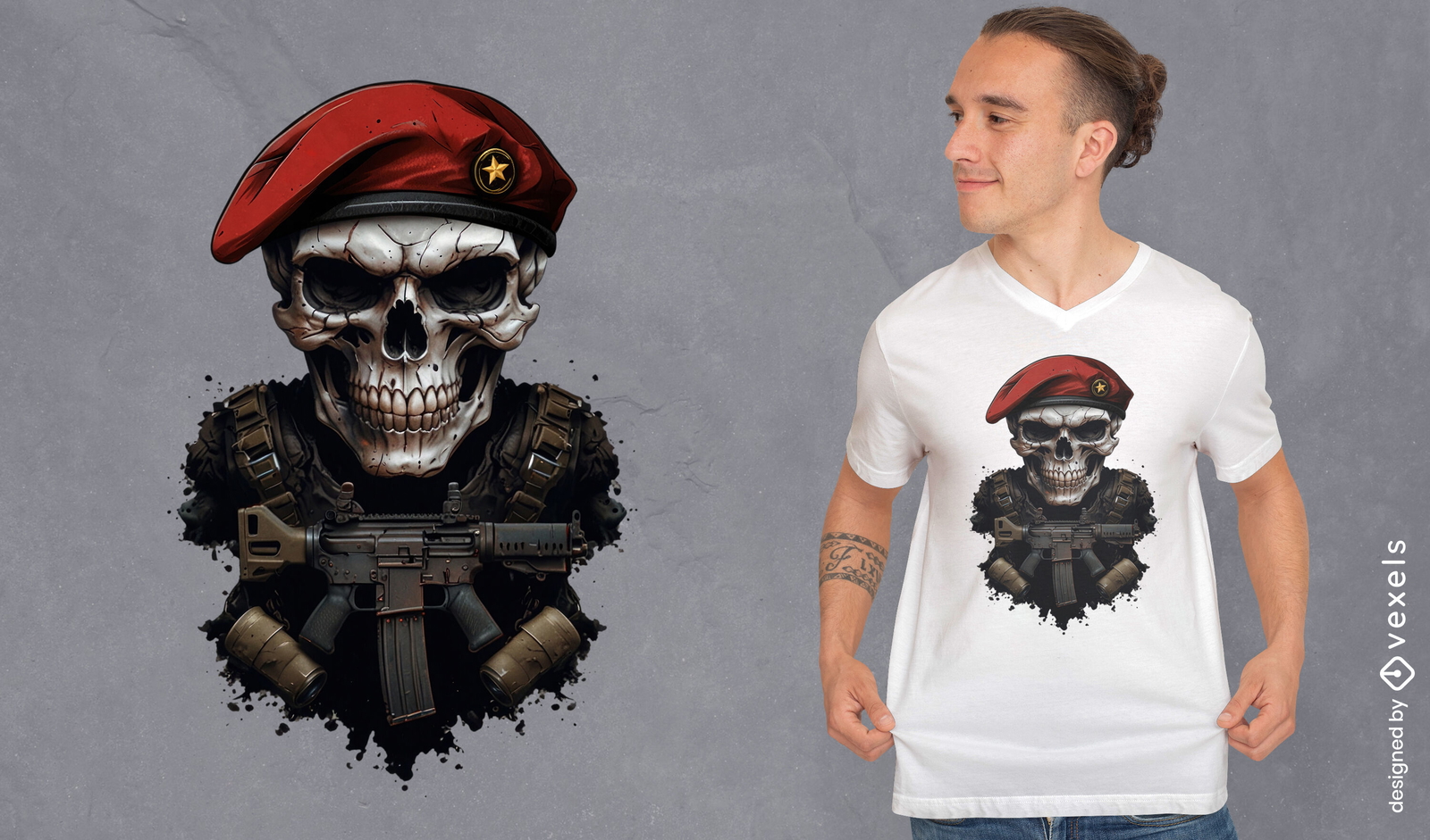 Soldado calavera con diseño de camiseta de boina roja.