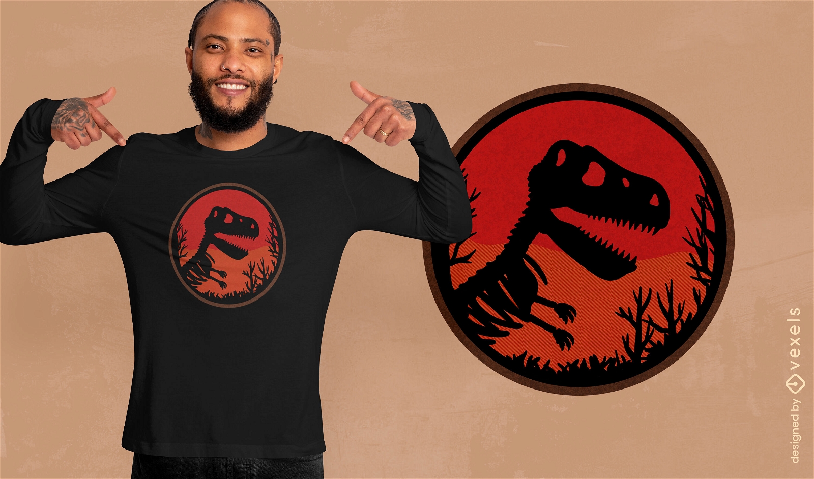 Design de camiseta com esqueleto de dinossauro jurássico