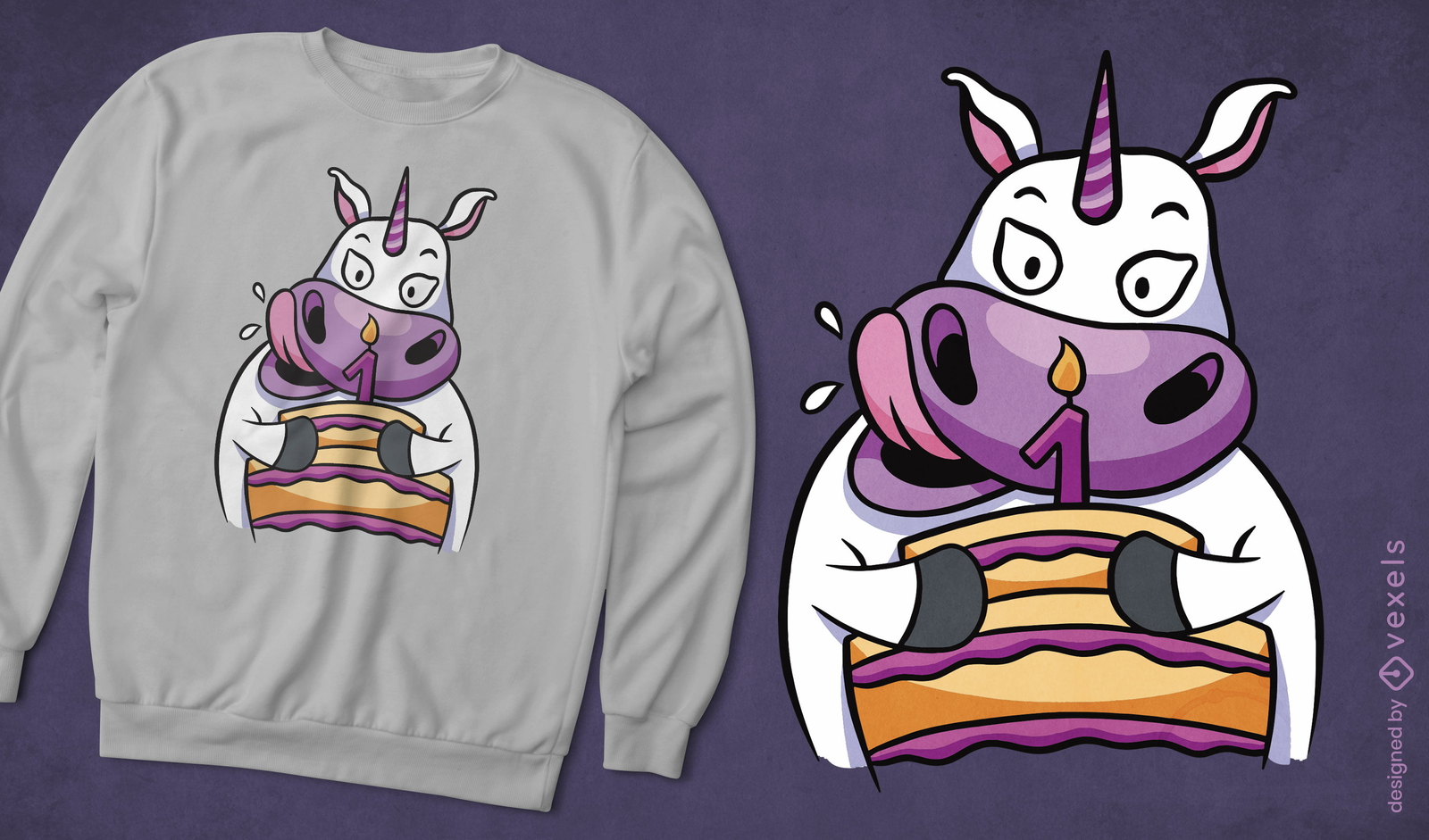 Design de camiseta de unicórnio e bolo de aniversário