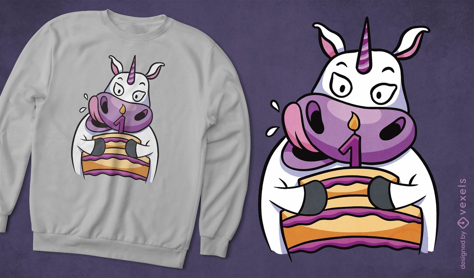 Unicorn and birthday cake t-shirt design