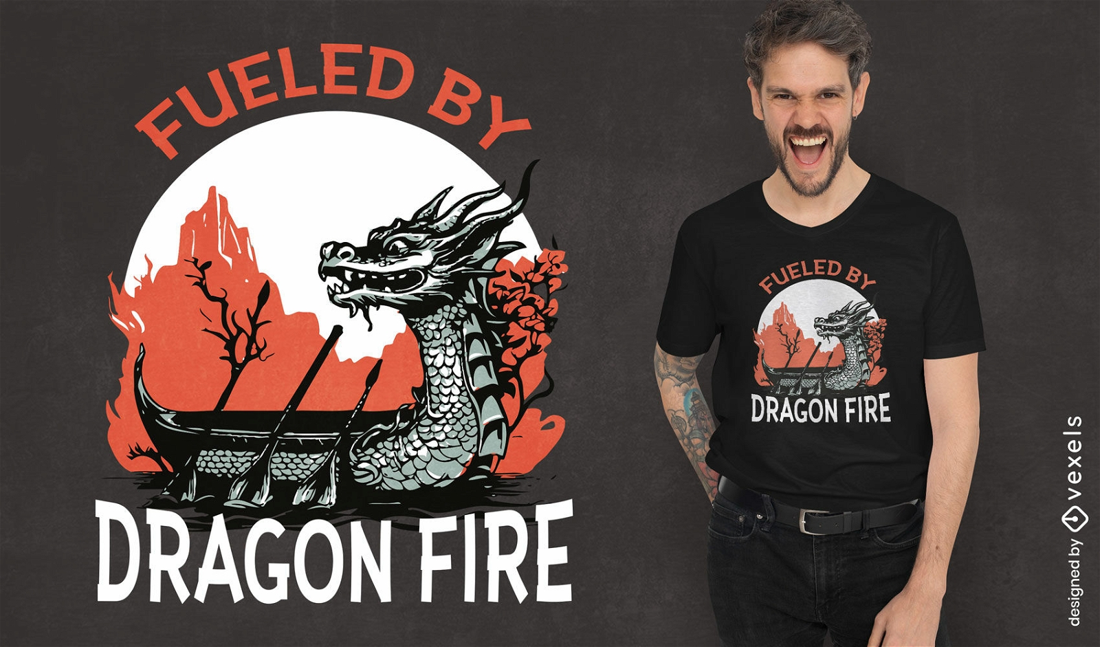 Design de camiseta movido a fogo de dragão