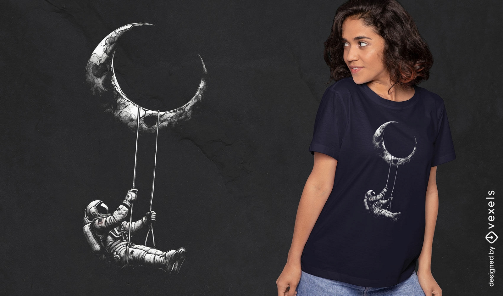 Astronauten-Mondschaukel-T-Shirt-Design