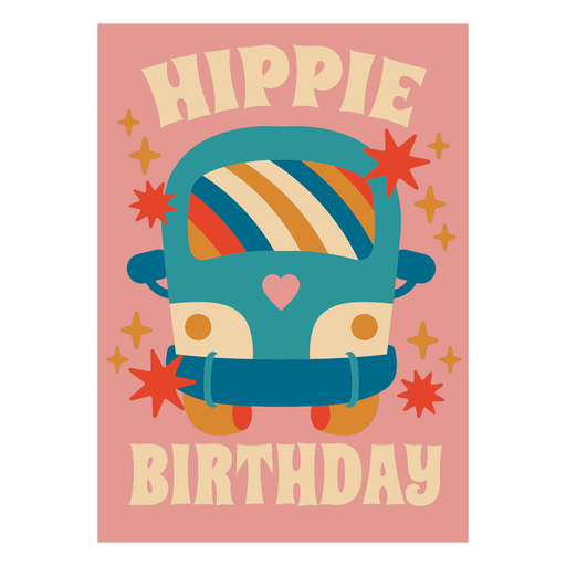 Design vibrante de cartão de aniversário hippie Desenho PNG