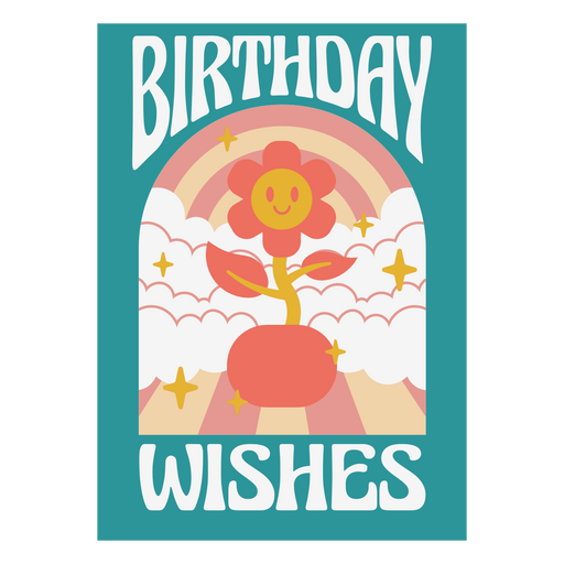 Design de flores com desejos alegres de aniversário Desenho PNG