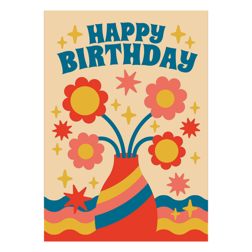 Cartão de feliz aniversário com desenho de flor Desenho PNG