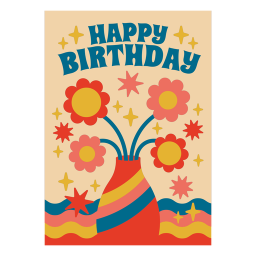 Tarjeta de feliz cumpleaños con diseño floral. Diseño PNG