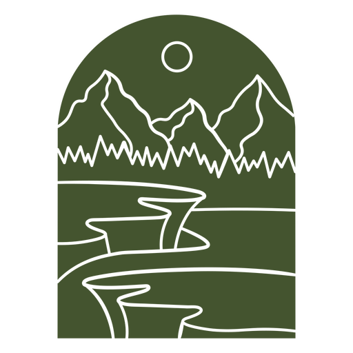 Paisagem de montanha com sol ao fundo Desenho PNG