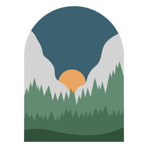 Ilustración de un sereno atardecer en la montaña Diseño PNG