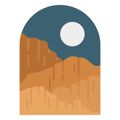 Paisaje desértico con luna en diseño minimalista. Diseño PNG