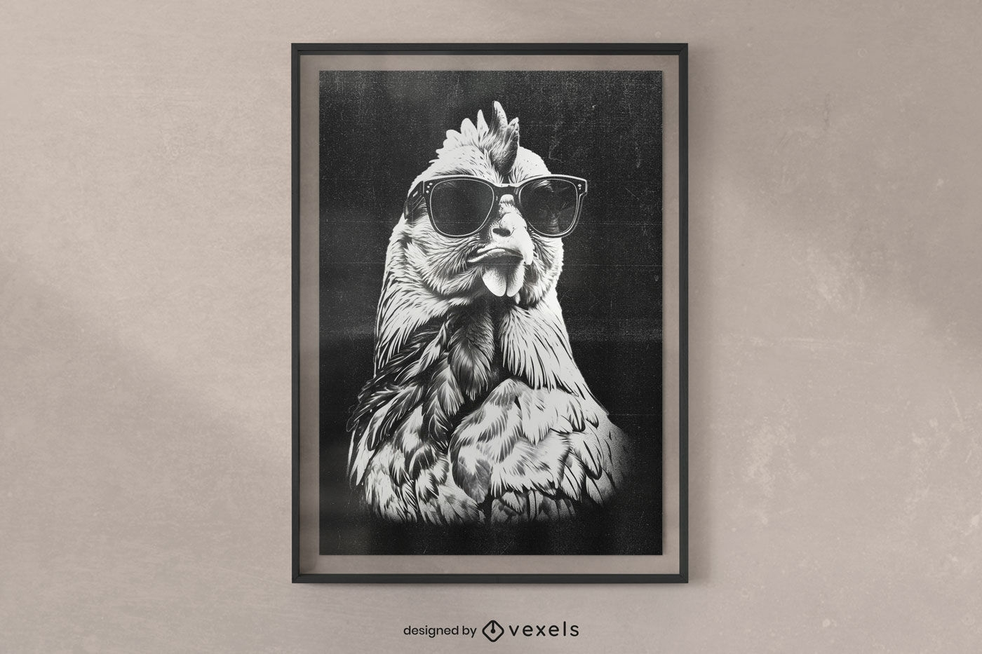 Diseño de cartel de pollo con gafas de sol.
