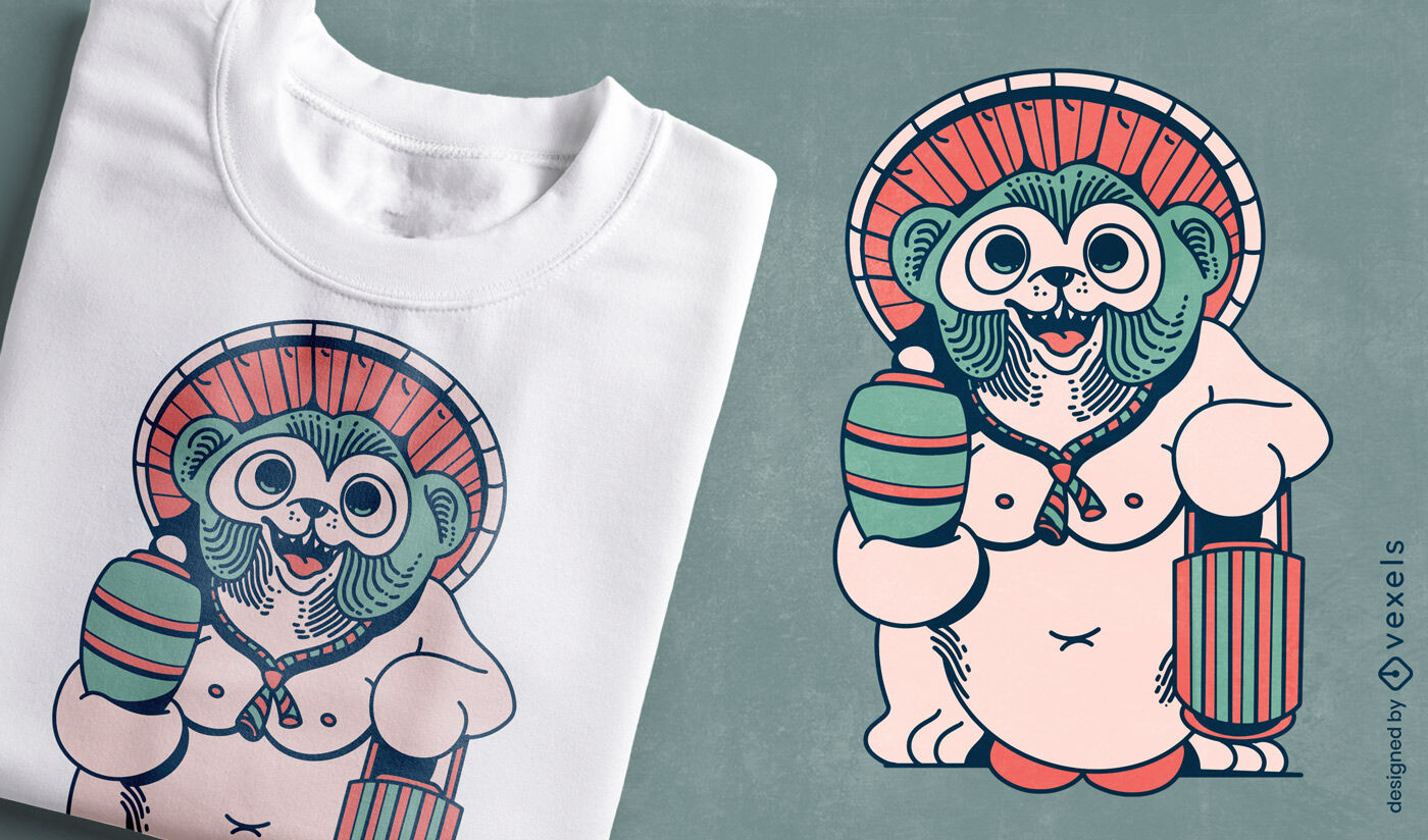 Diseño de camiseta del personaje juguetón tanuki.