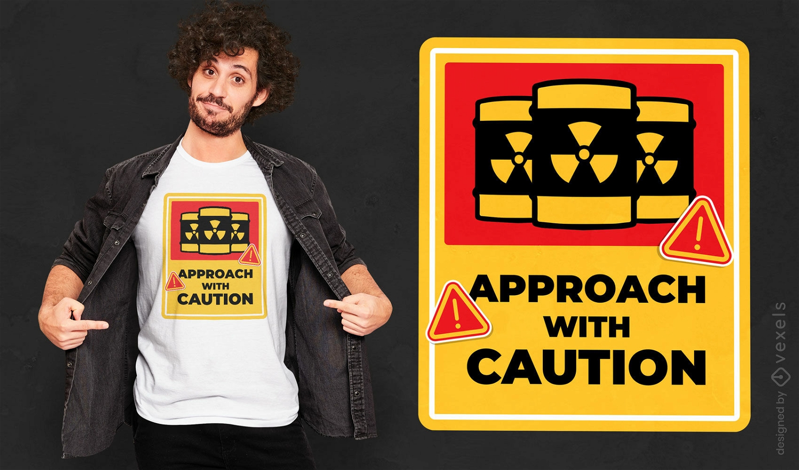 Diseño de camiseta de precaución radiactiva.
