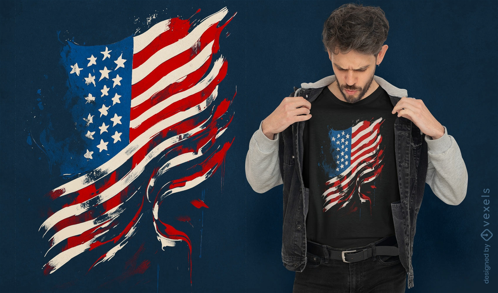 Diseño de camiseta psd patriótica de bandera americana.