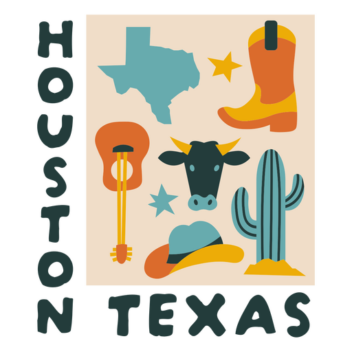 Design divertido de Houston, Texas, com símbolos icônicos. Desenho PNG