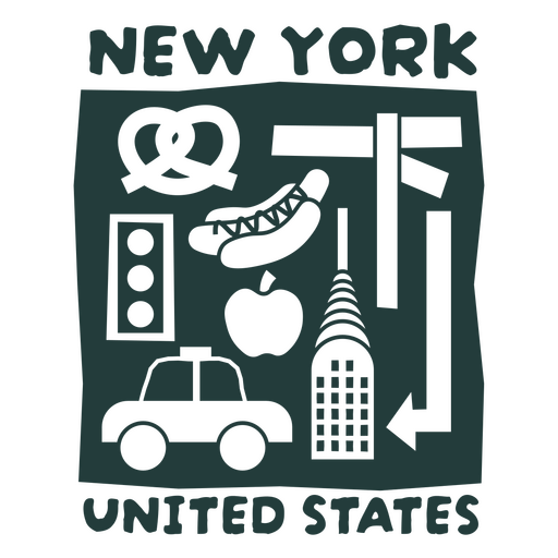 Diseño gráfico con temática de la ciudad de Nueva York con símbolos icónicos. Diseño PNG