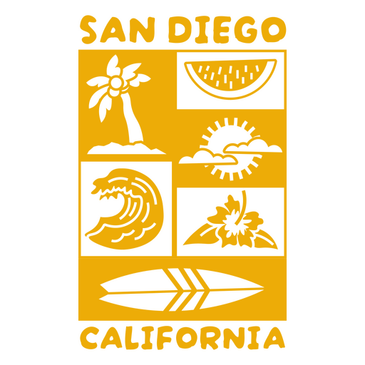 Design gráfico vibrante de San Diego, Califórnia Desenho PNG