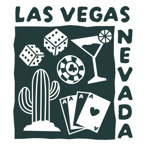 Las vegas themed design with dice, cactus, and playing cards PNG Design