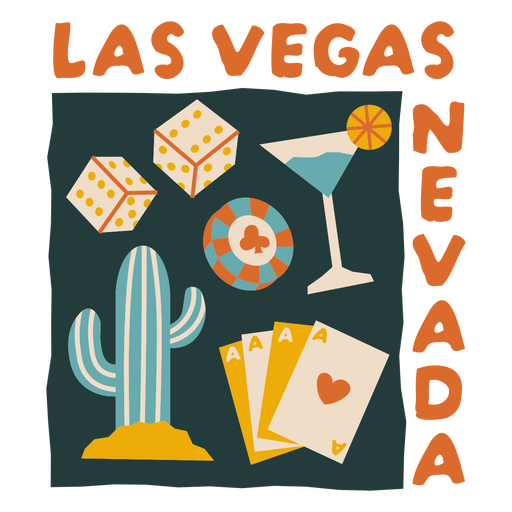 Playful las vegas design featuring iconic symbols PNG Design