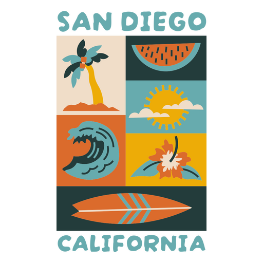 Diseño vintage con temática de viajes a San Diego, California Diseño PNG