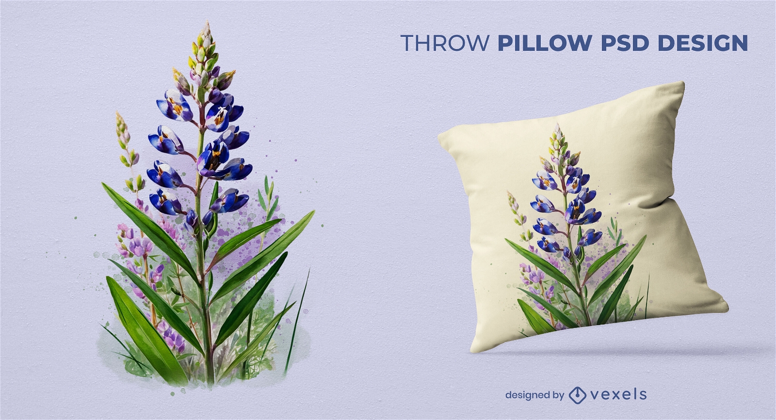 Watercolor lupine throw pillow design