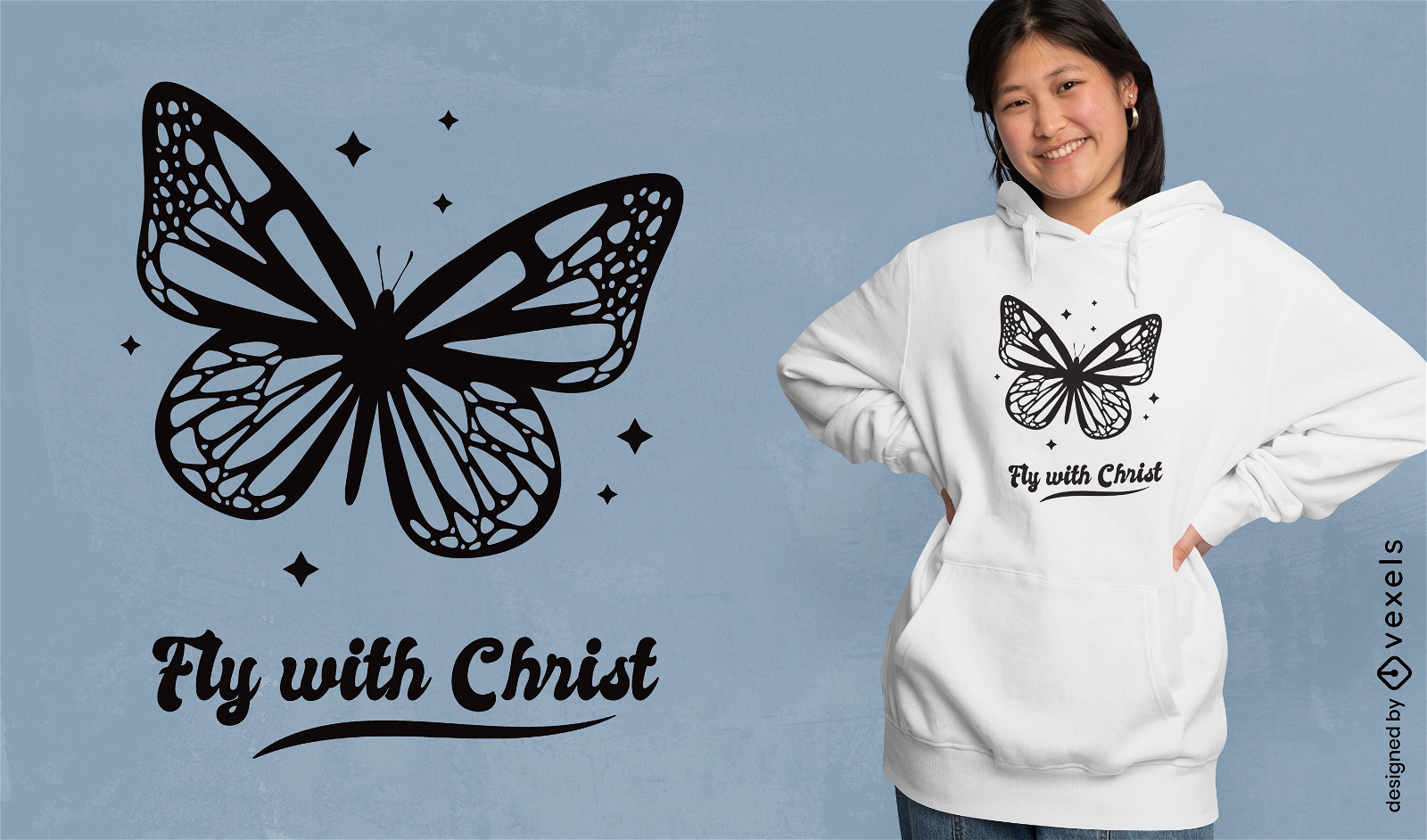 Design de camiseta borboleta Cristo
