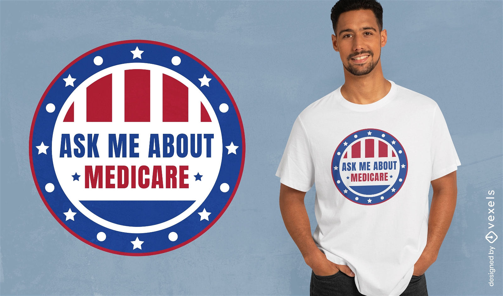 Design de camiseta com distintivo de consulta do Medicare