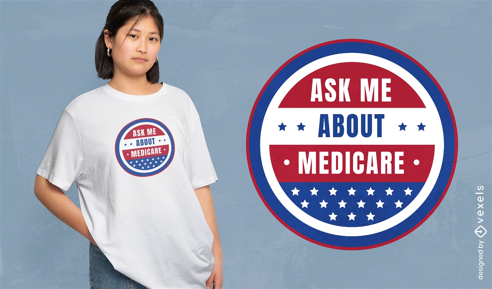Diseño de camiseta con insignia de concientización sobre Medicare.
