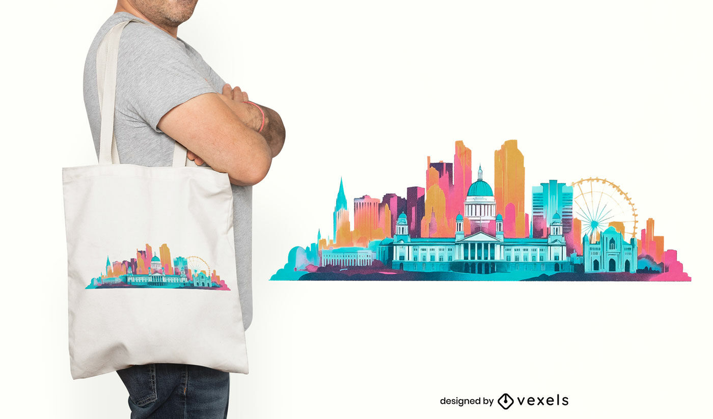 Diseño de bolso tote con un horizonte vibrante