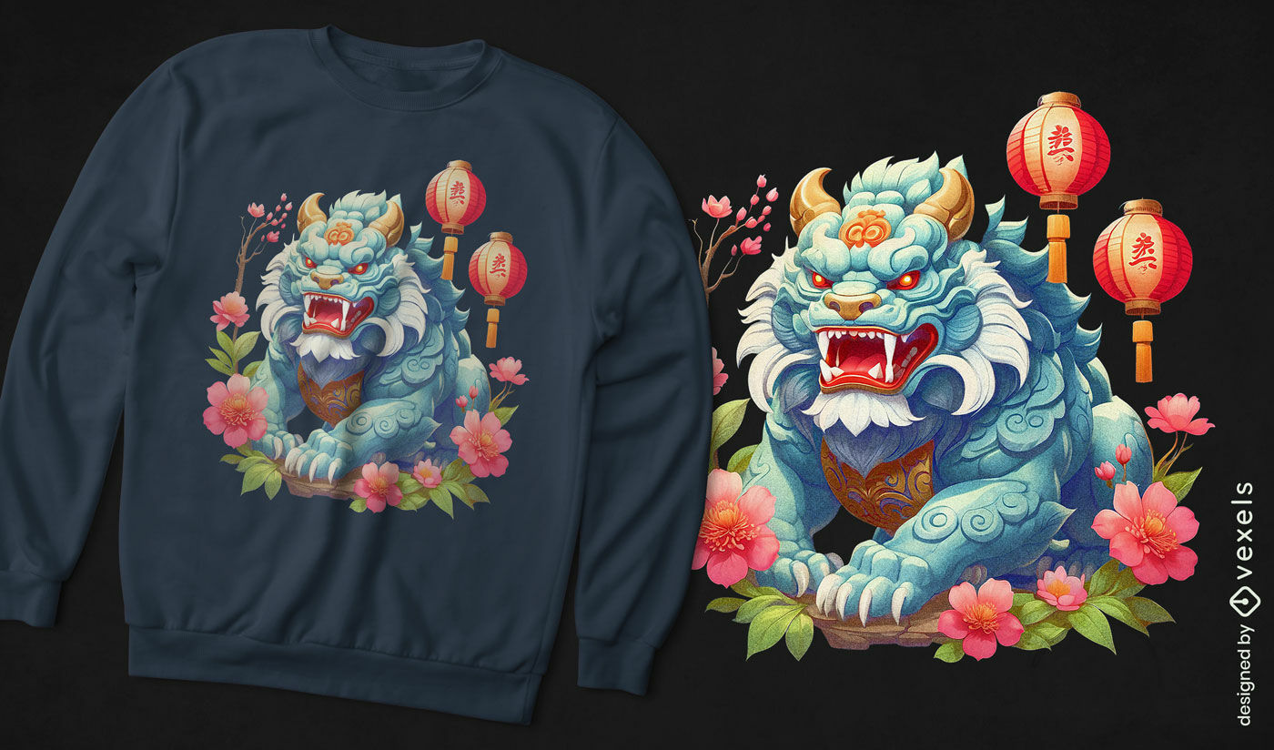 Design de camiseta do leão guardião chinês