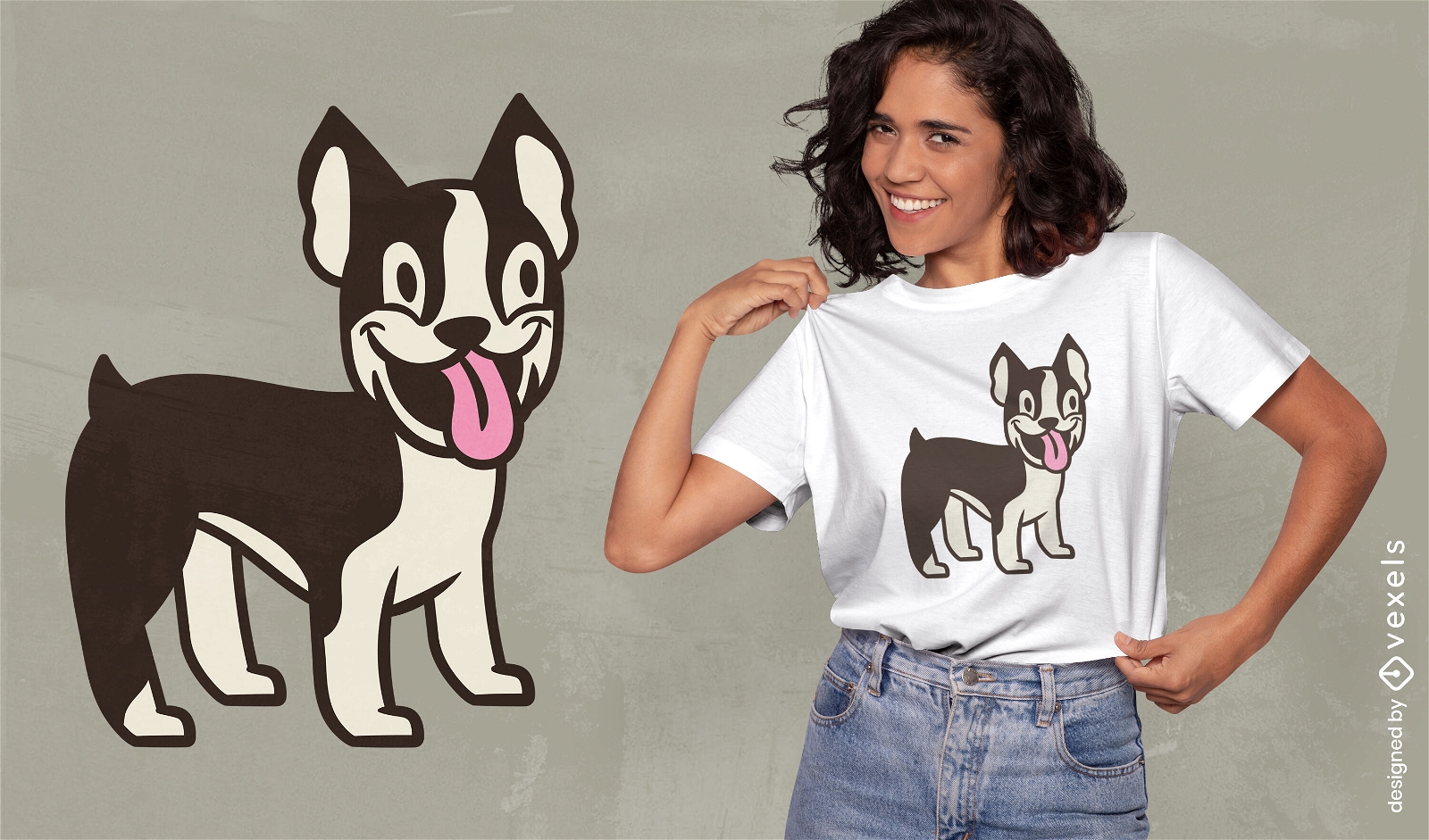 T-Shirt-Design mit Cartoon-Boston-Terrier