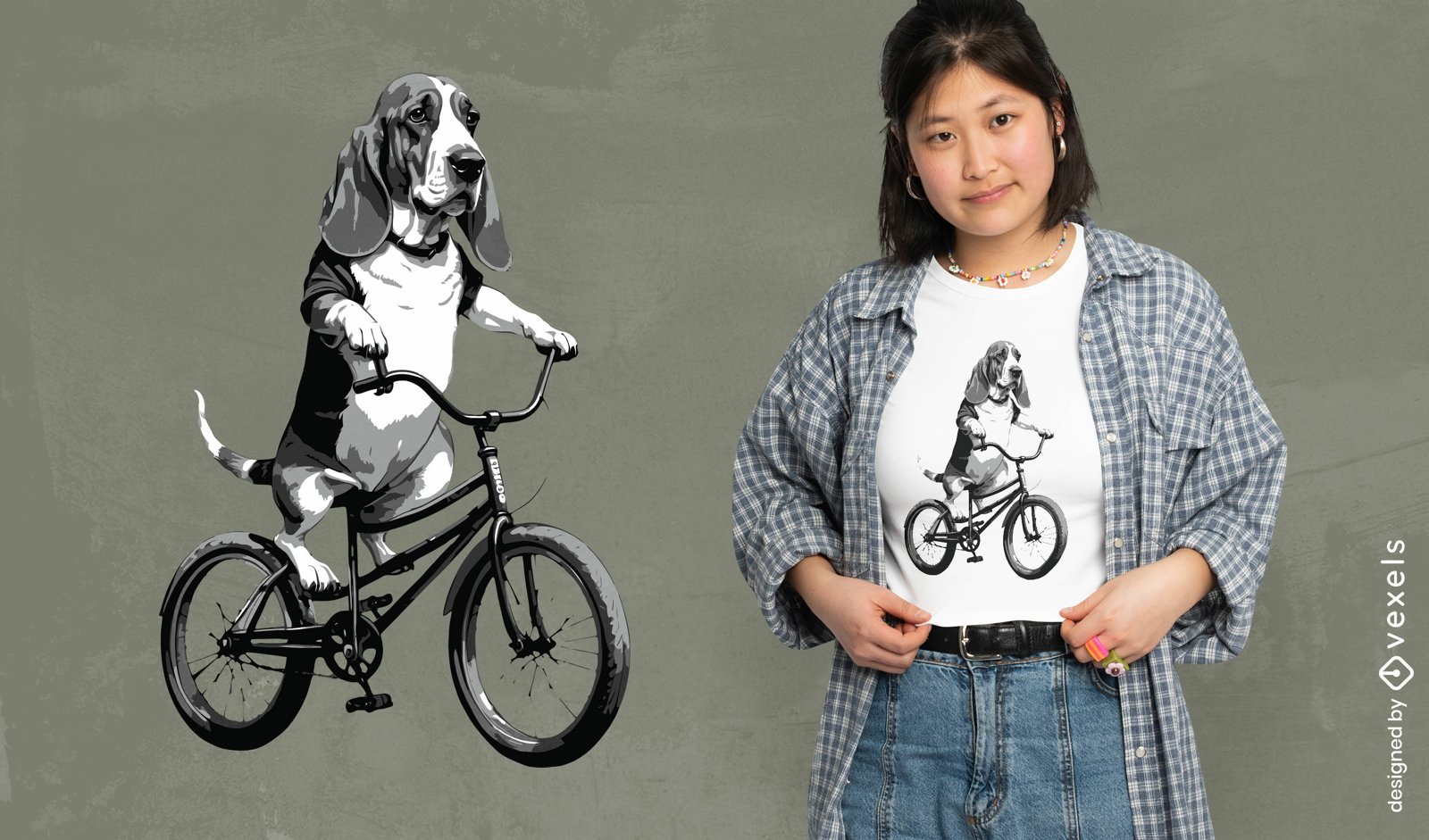 Basset hound bicycle t-shirt design