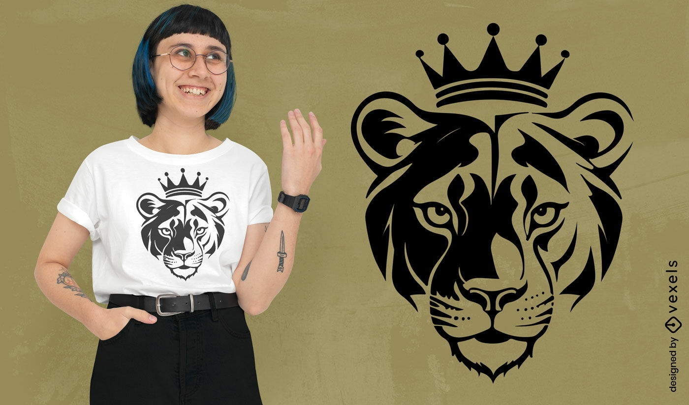 Diseño de camiseta reina leona corona.
