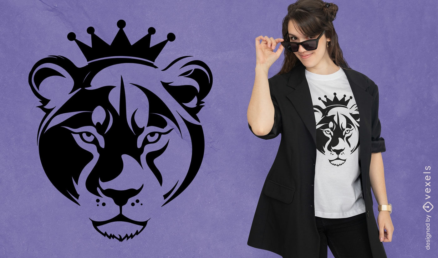 Diseño de camiseta de silueta de leona real.