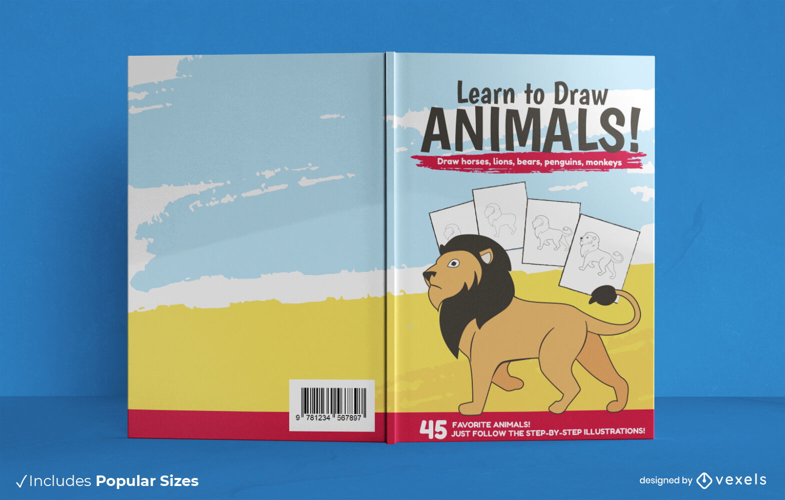 Learn-to-draw animals book cover design