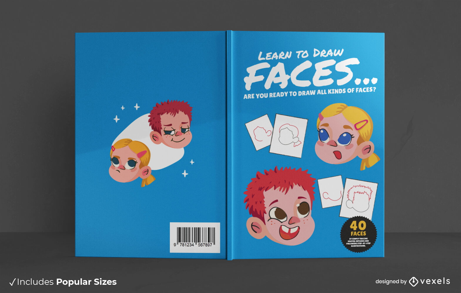 Diseño de portada de libro sobre cómo dibujar caras.