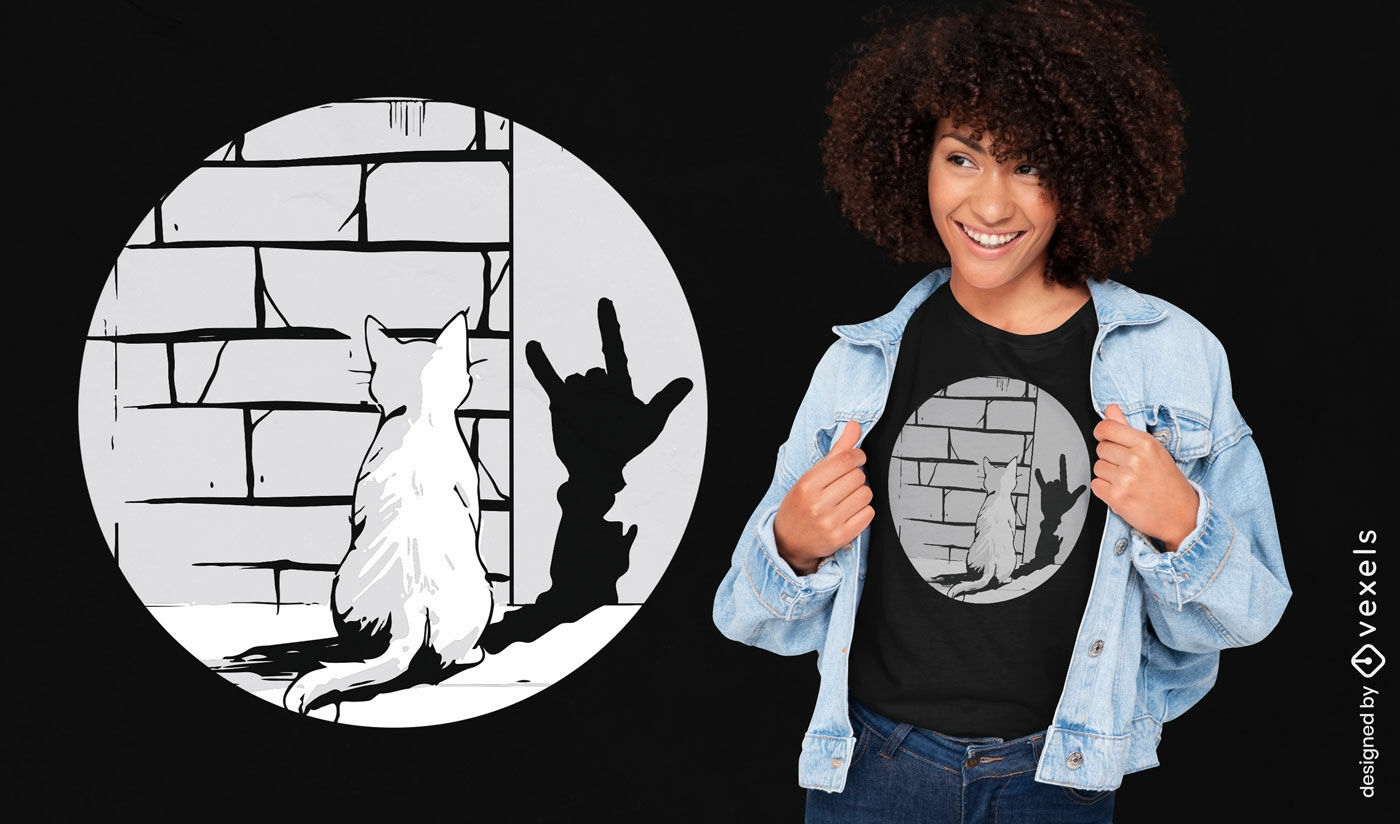 Diseño de camiseta de gato y pared.