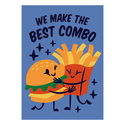 Ilustração divertida de hambúrguer e batata frita Desenho PNG