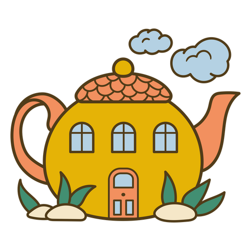 Diseño de ilustración de una casa de tetera divertida para la decoración del hogar. Diseño PNG