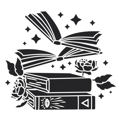 Design de livro mágico com rosas e estrelas Desenho PNG