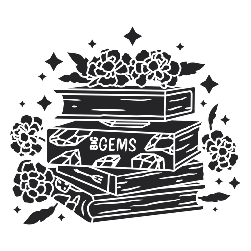 Diseño elegante de pila de libros con acentos florales. Diseño PNG