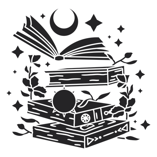 Bookshelf with books and moon PNG Design