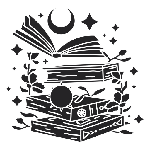 Estantería con libros y luna. Diseño PNG