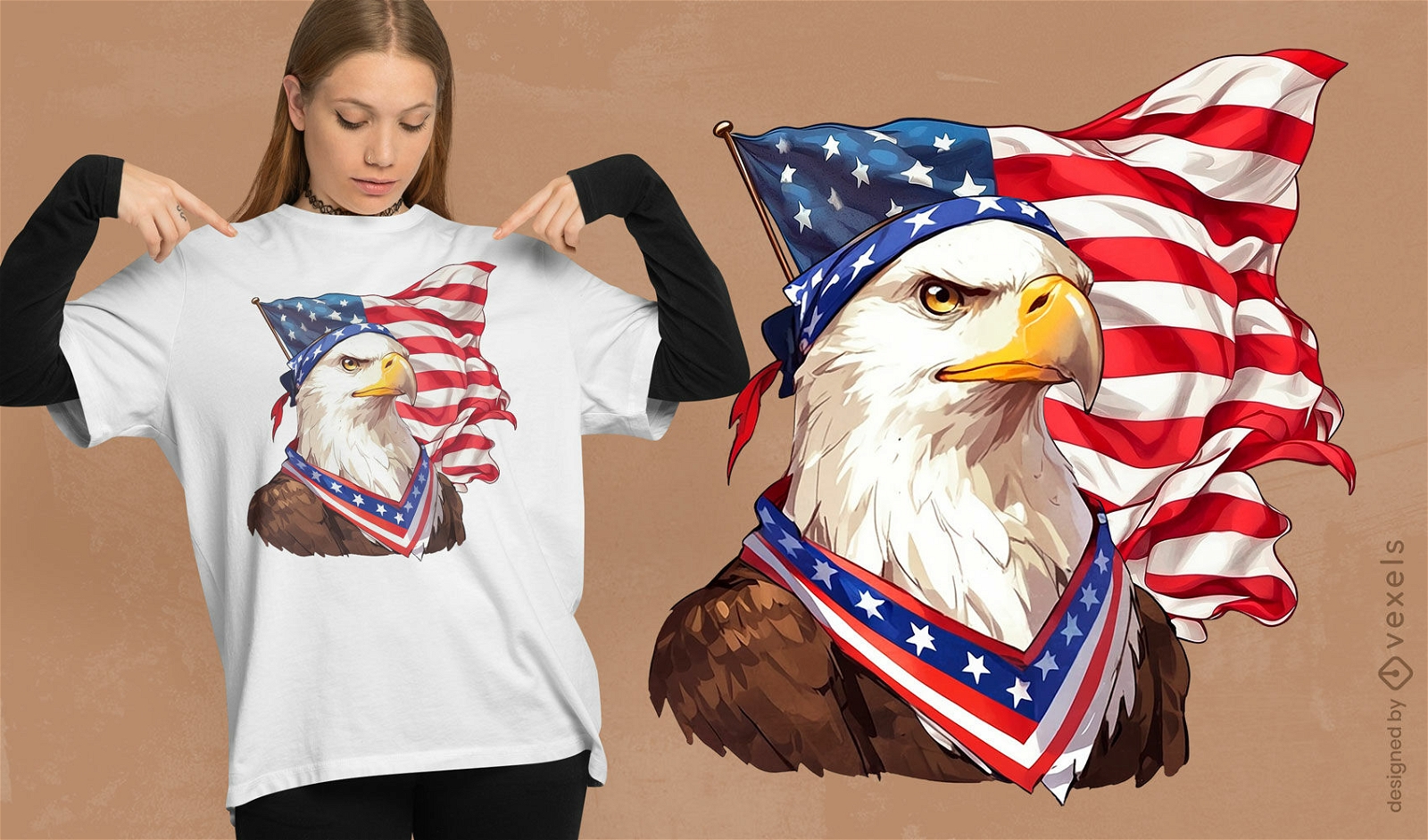 Diseño de camiseta PSD águila con bandera de EE. UU.